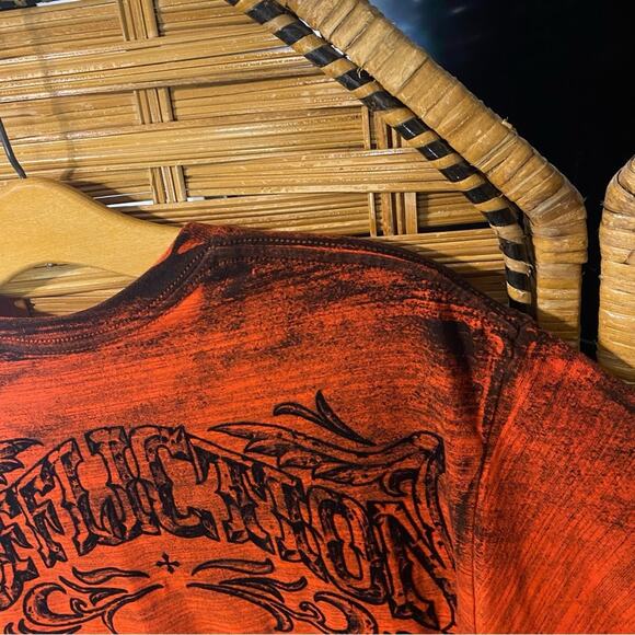 Affliction Men's Burnt Orange red Graphic Tee distressed biker tattoo MMA large - Picture 8 of 8